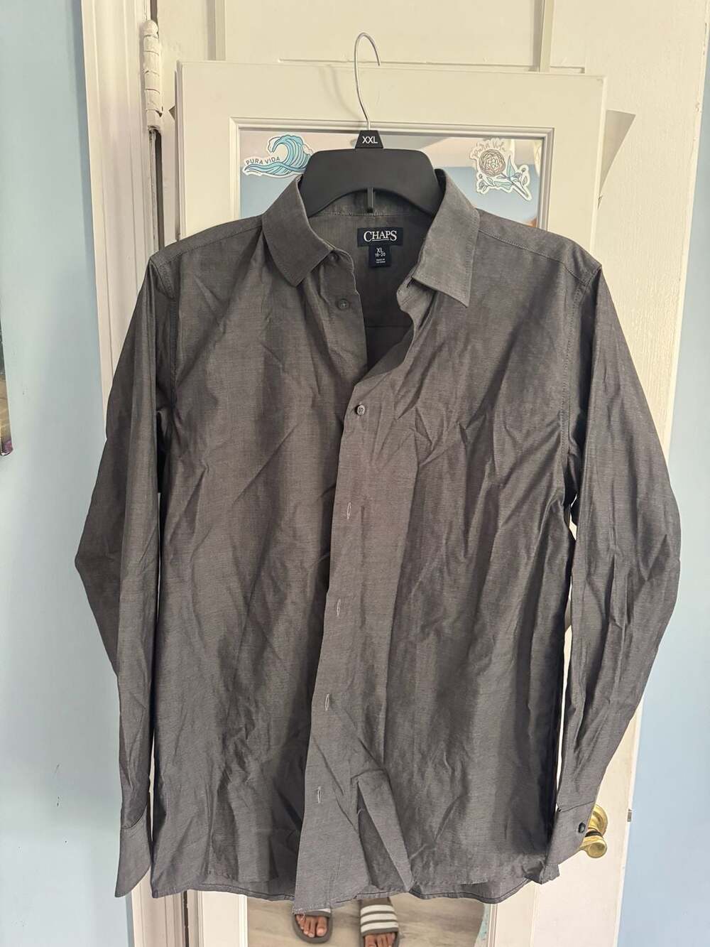 Chaps Gray Long Sleeve Button Down Dress Shirt XL 18-20